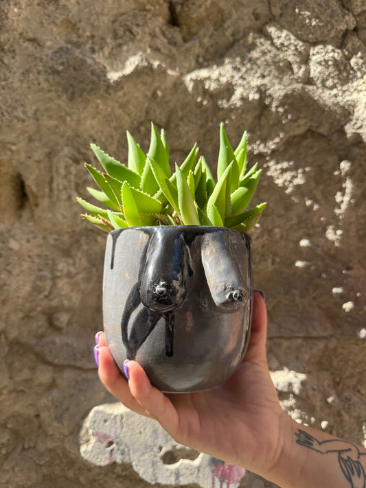 Vaso Boobs Grigio Oilloc2, ceramica decorativa con forma di seni femminili, dettagli eleganti e finitura grigia.