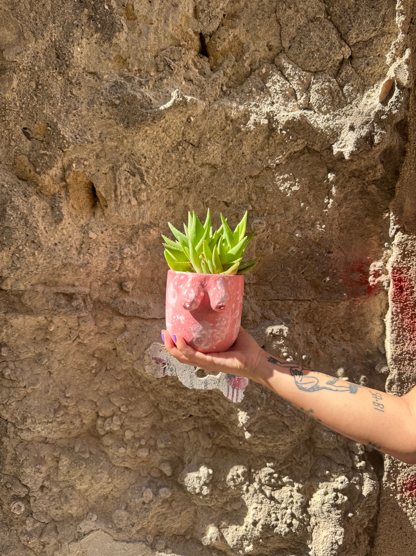 Vaso Boobs rosa di Oilloc2, decorativo in ceramica con forma di seni femminili, ideale per arredi moderni e originali.