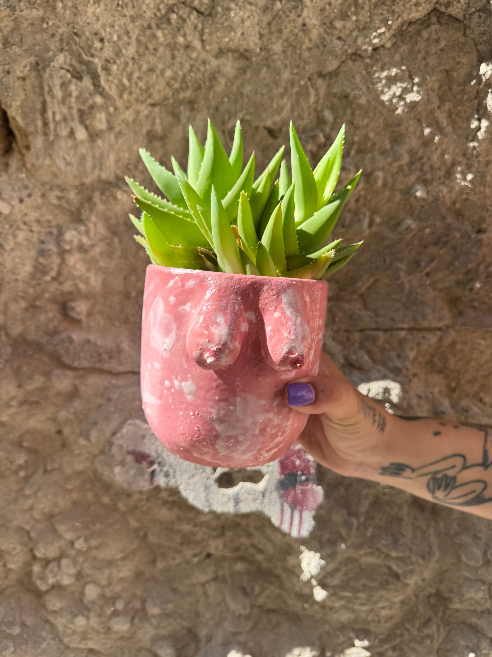 Vaso Boobs rosa di Oilloc2, decorativo in ceramica con forma di seni femminili, ideale per l'arredamento di casa.